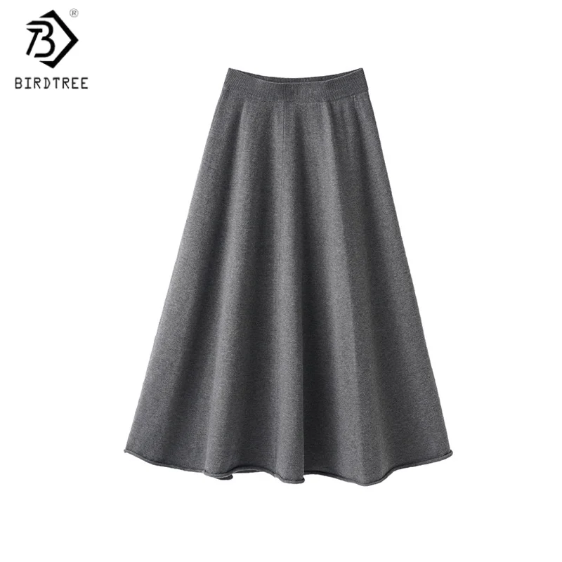 

Birdtree, шерстяная шелковая юбка с закрученными краями, женские юбки с эластичной резинкой на талии, однотонная юбка-миди осінь/зима 2025 D5O806JF