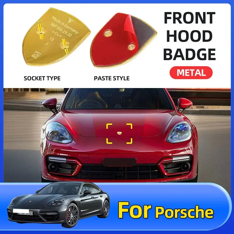 

1pcs 68x51mm Metal Car Front Logo Hood Badge Emblem Decal Sticker for 718 911 Cayenne macan panamera Carrera cayman boxster S