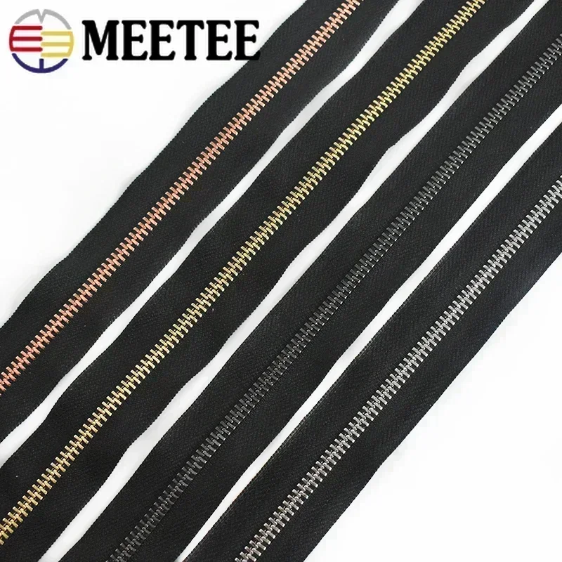 2Pcs Meetee 5# Metal Zippers 15/60/70/80cm Auto Lock Zips for Down Coat Garments Zipper Shoes Pocket Garment Sewing Accessories