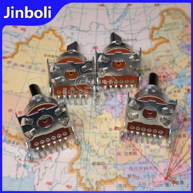 2PCS 161 Type Double Horizontal Potentiometer 6Pins B10K B20K B50K B100K Audio Amplifier Potentiometer Half Shaft Length 20MM