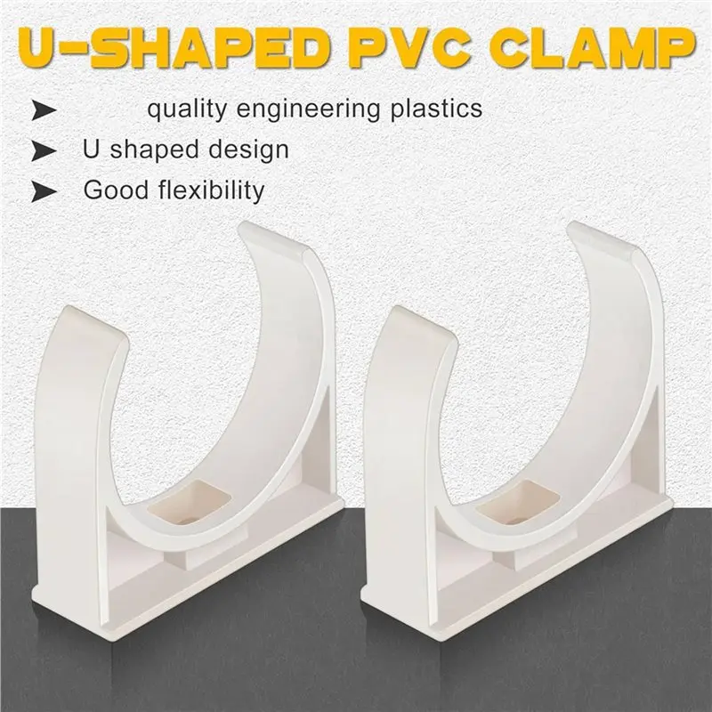 ABWR-100 Pack 2 Inch U-Shaped PVC Water Pipe Clamps Clips Pipe Hangers Holder Pex Tubing Clamps Plastic Water Pipes Support