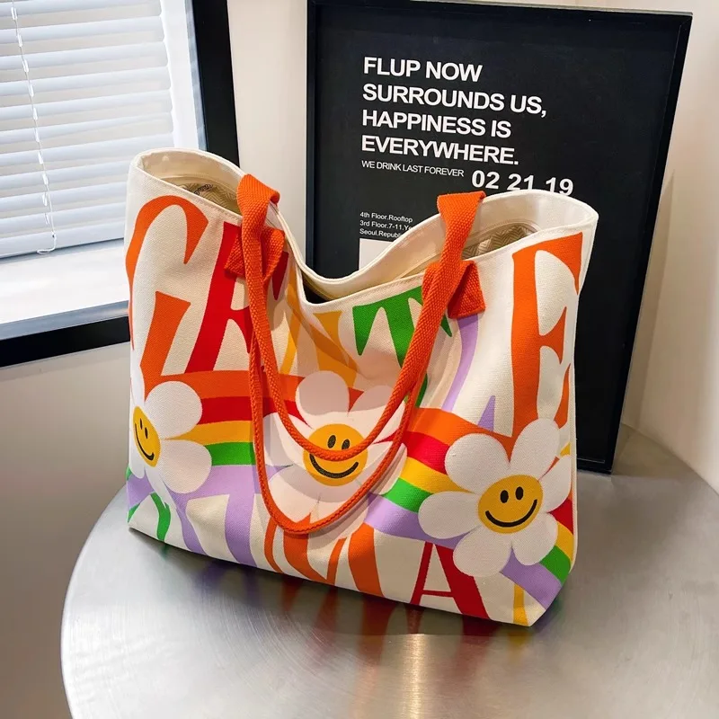 

Large Capaci Canvas Tote Bag Women's Single oulder Holiday Commuting Handbag op Bag Floral Pattern Soft Bag