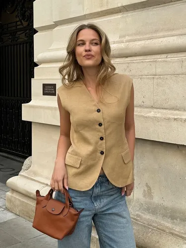 Imagen 2 del producto Chaleco sin mangas para mujer, traje de moda para mujer, abrigo sin mangas para mujer, traje blanco y negro, Tops de oficina para mujer, otoño