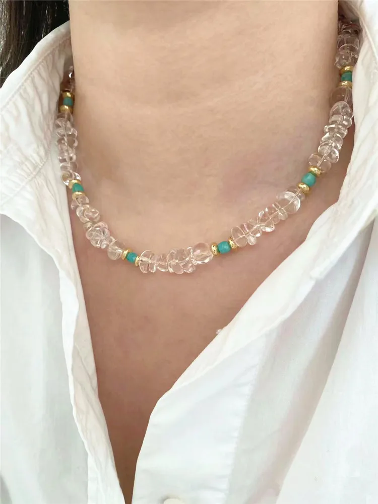 Natural Irregular White Crystal Necklace Amazonite Women's Handmade Exquisite Clavicle Chain Romantic Earrings Jewelry Set