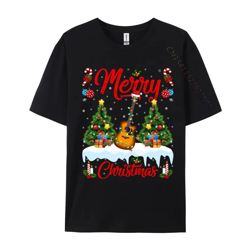 

Guitar Music Lover Lights Xmas Tree Santa Guitar Christmas T-Shirts Outdoor Tops Shirt Cotton Men's T Shirt Printed On Fashion