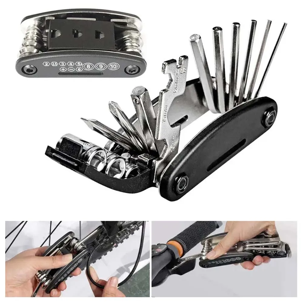 

16 in 1 Bike Bicycle Multi Repair Tool Set Black Kit Hex Spoke Cycle Screwdriver Tool Wrench Mountain Cycle Tool Sets