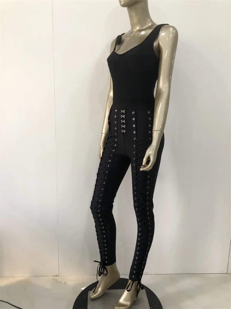 Strapless Bandage Vrouwen Jumpsuit Unieke Twee Strikken Strakke Taille Rugloze Broek Elegante Mouwloze Kanten Kokerbroek Nieuwste Op Voorraad