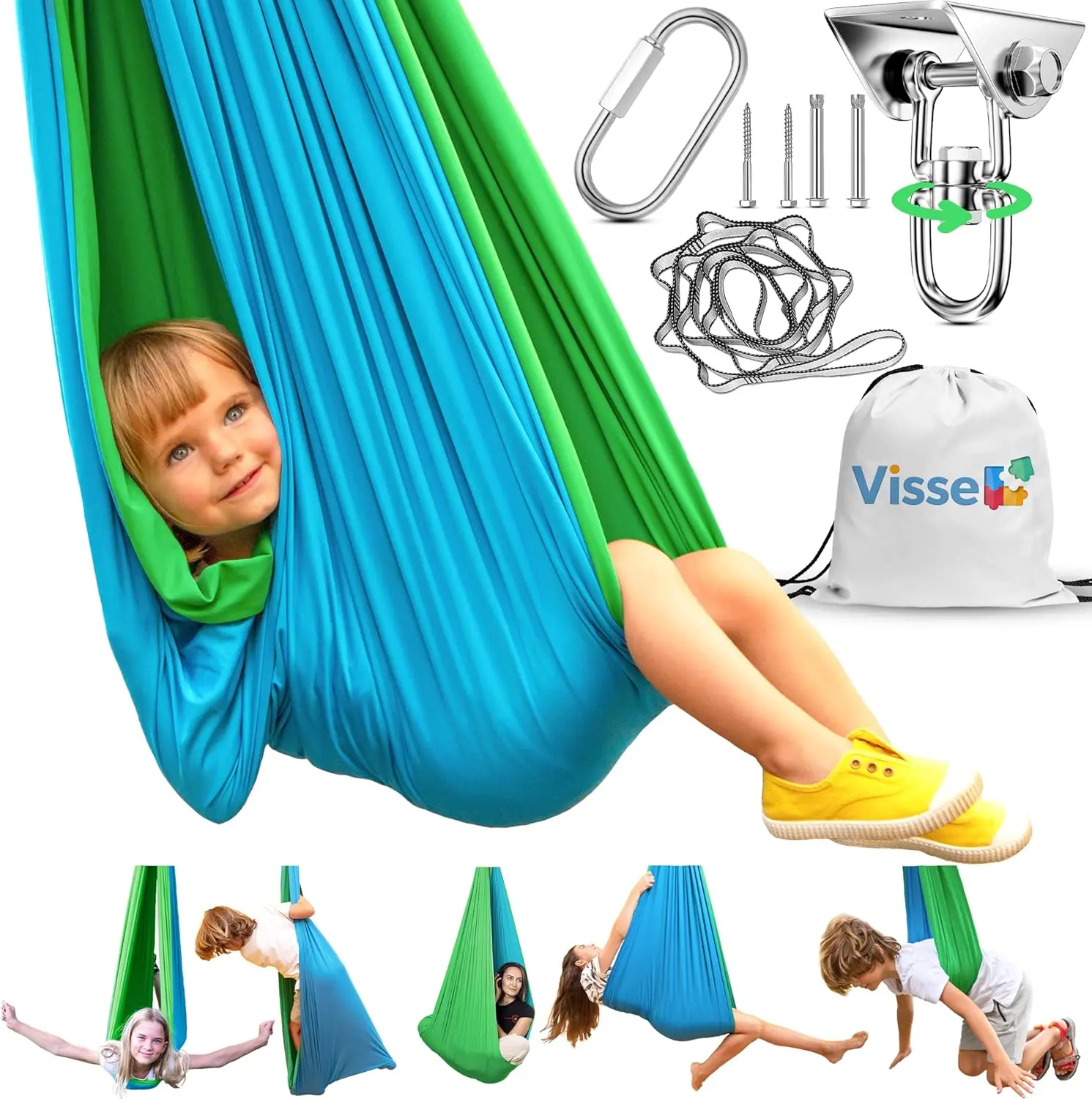 

Kids Indoor Sensory Swing - Calming Cocoon Therapy with 360° Hardware, Holds 300lbs for Autism ADHD SPD Support