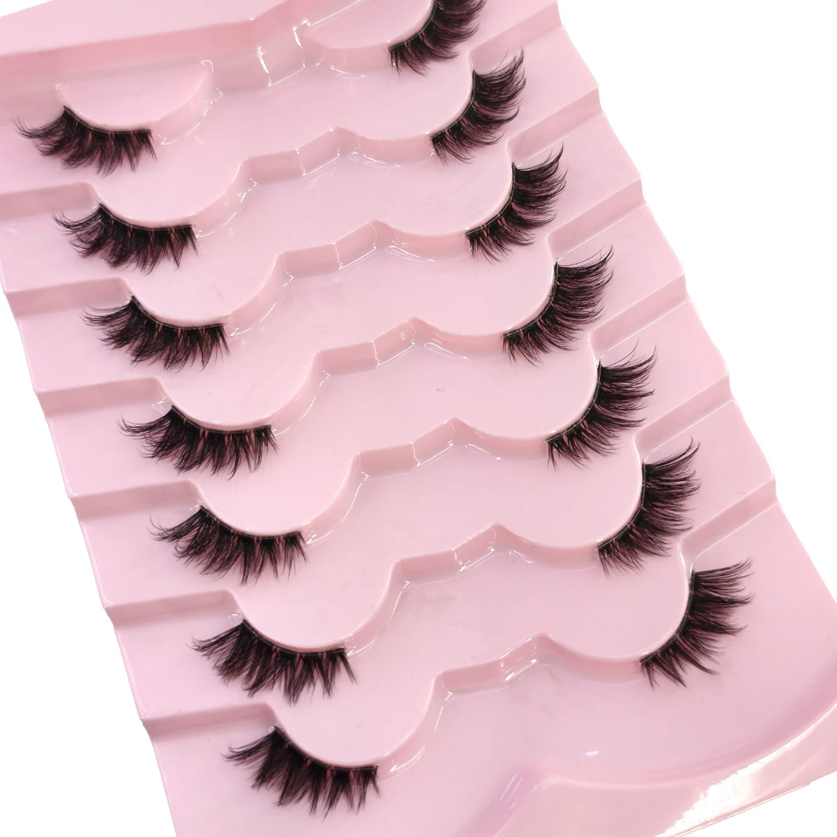 7 مزدوجة نصف رمش الطبيعية ثلاثية الأبعاد القط العين رمش اليدوية شفافة جحر الثعلب نصف رمش تمديد ماكياج رمش كاذبة