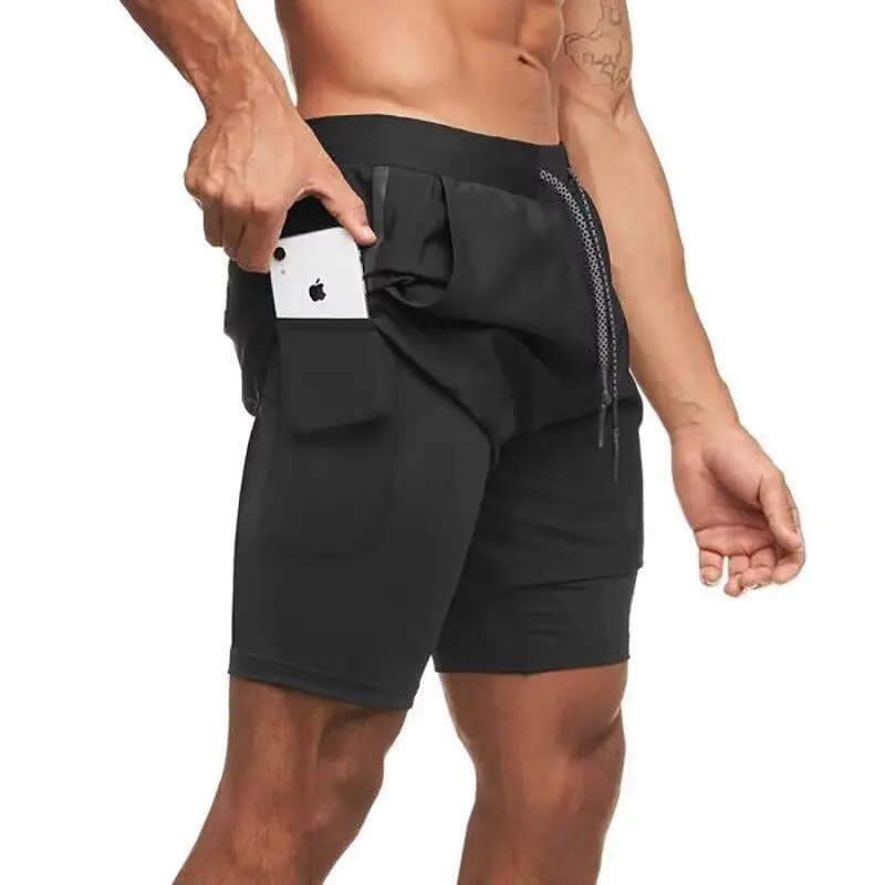 Sports shorts, fake two piece men's and women's drawstring quick drying pants, three part running fitness lining, American baske