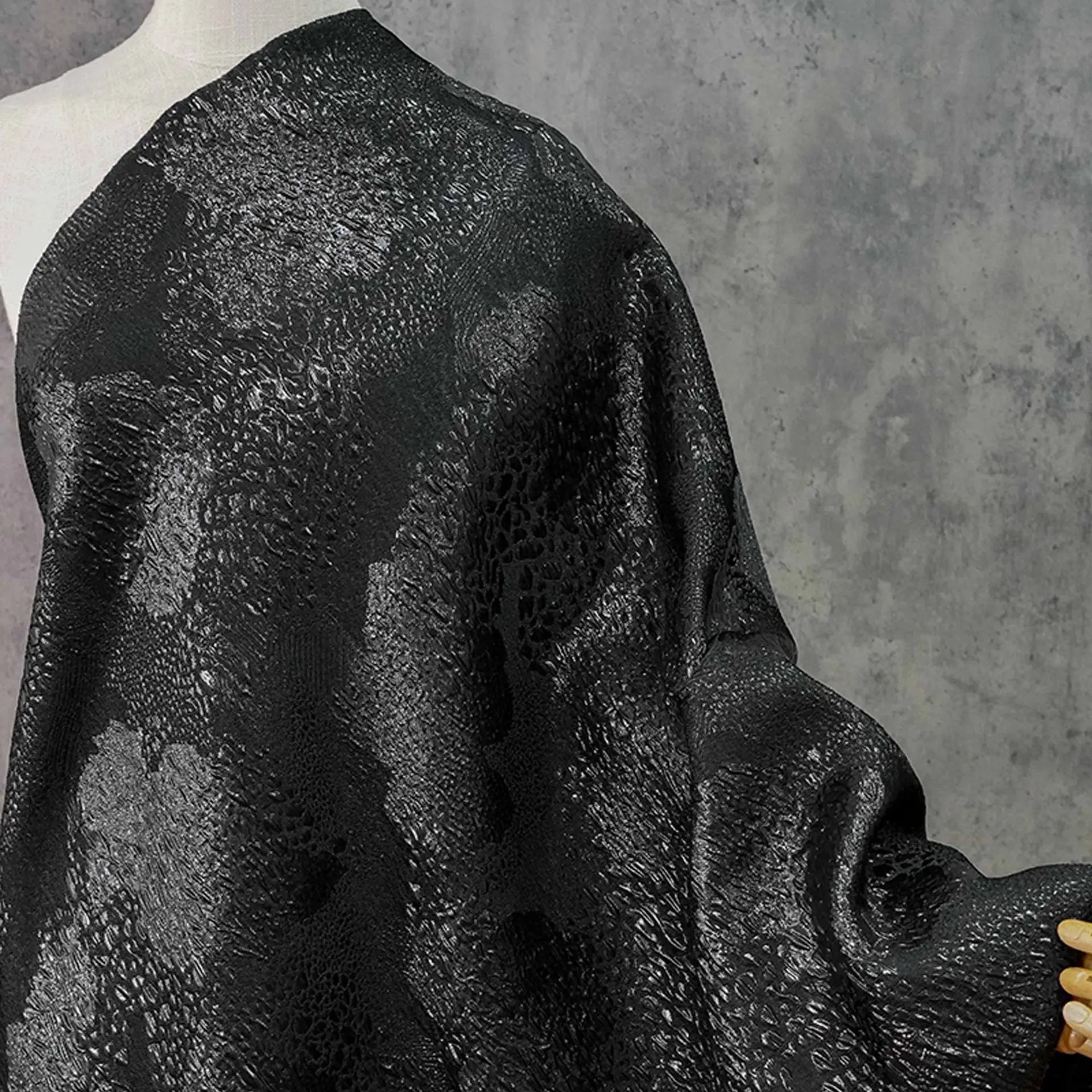 Relief Irregular Texture Black Jacquard Fabric Fashion Dress Coat Luggage Bag Decorative Sewing Fabric