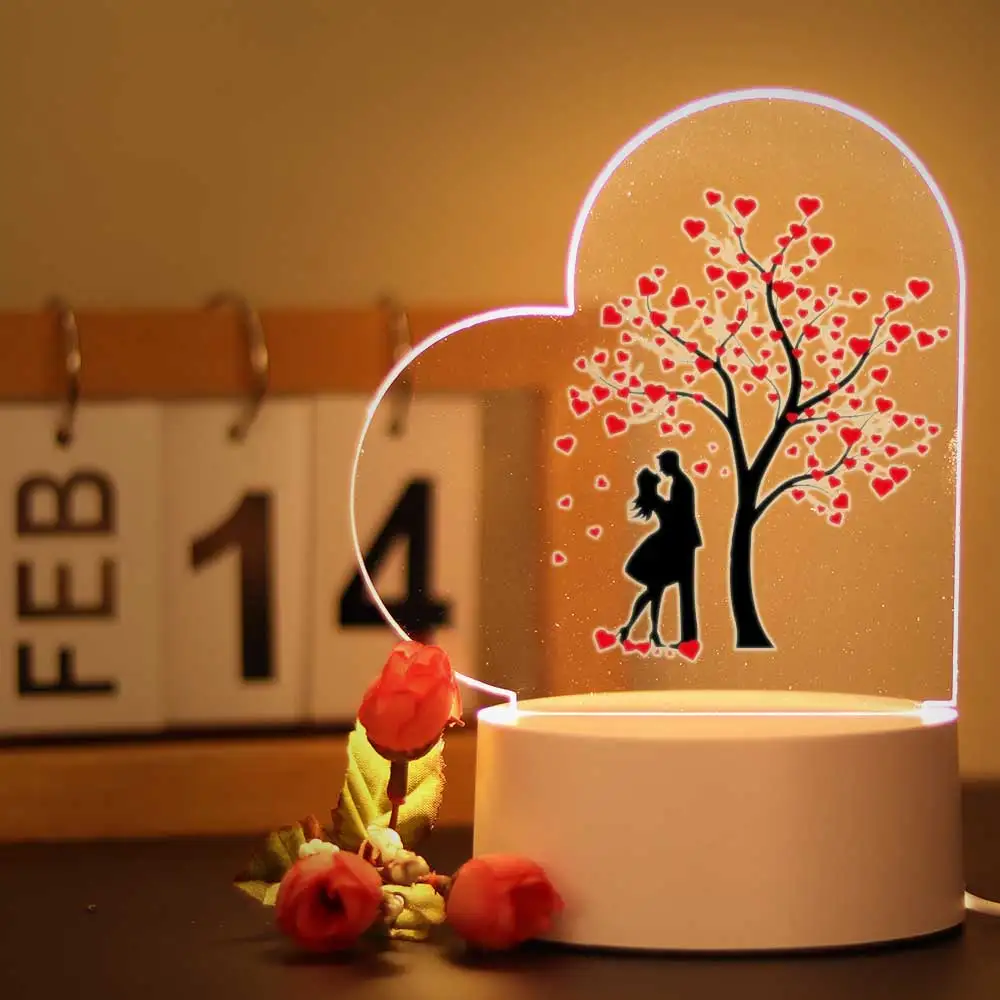 Luz de noche LED táctil 3D, espectáculo romántico de amor, regalos para el Día de San Valentín, decoración del dormitorio, lámpara para amantes de la novia, regalo