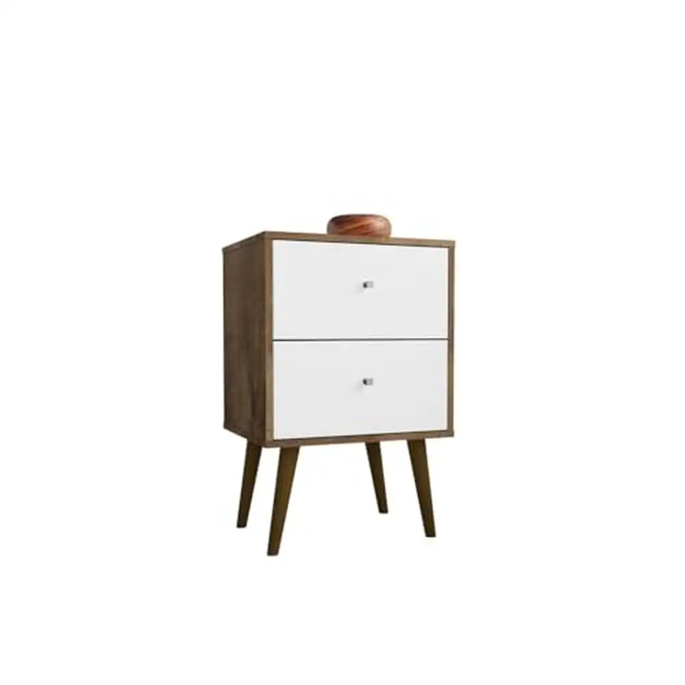 

Wood Nightstand 2.0 2 Drawers White/Rustic Brown Solid Metal Storage/Display Assemble Hardware Included 14.7"D x 17.72"W x