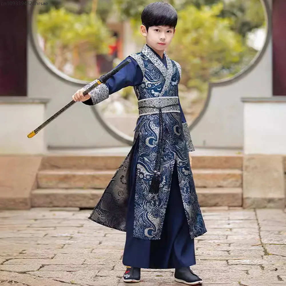 

Chinese Hanfu Tang Swordsman Suit Traditional Boys Cosplay Ancient Chinese Warrior Hero Knight-Errant Children Costume