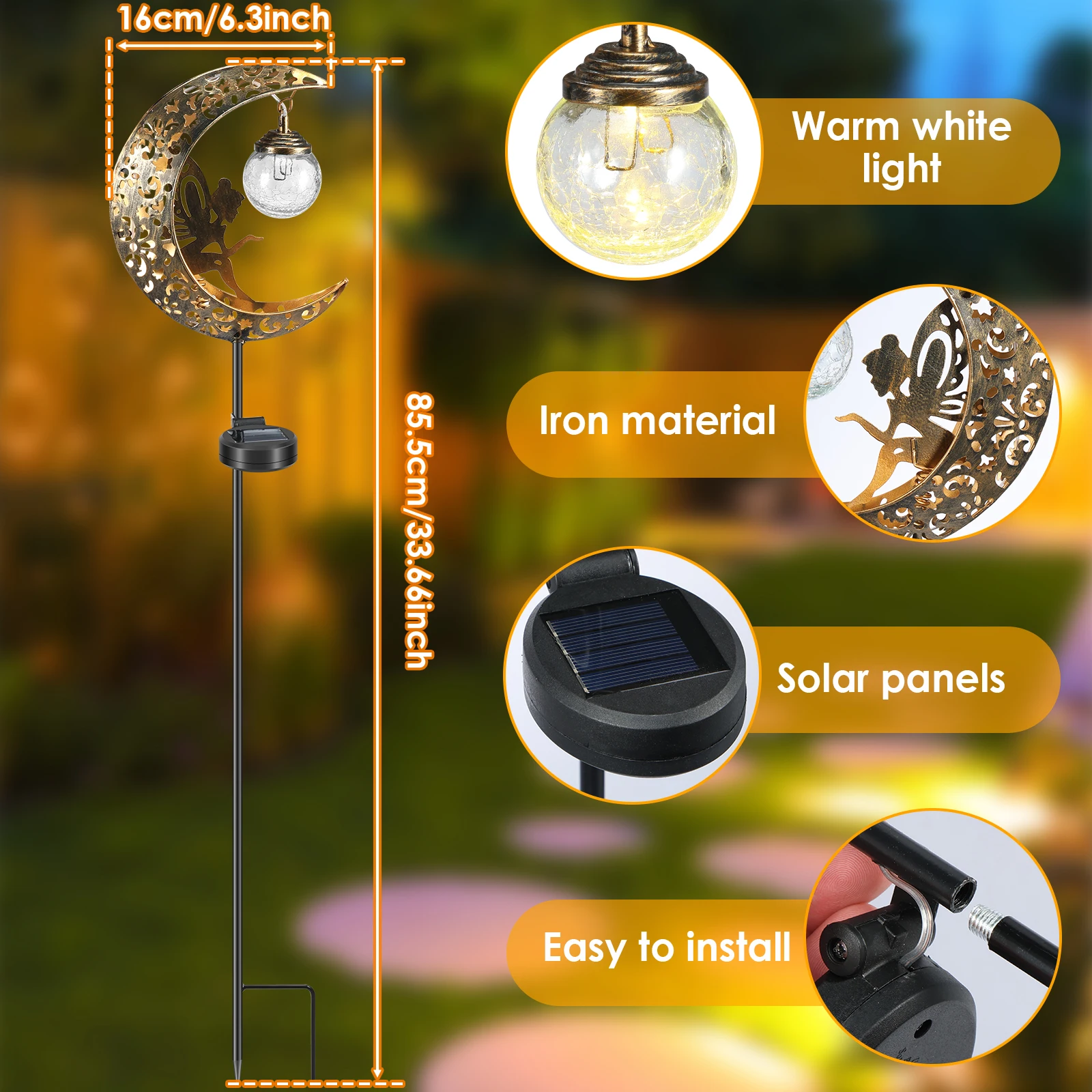 Lámpara de hadas de Luna Solar, lámpara de inserción de tierra de hierro para exteriores, impermeable, cuento de hadas, decoración de jardín, patio,