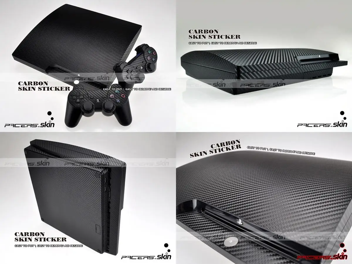 7 Colours Carbon Fiber Vinyl Skin Sticker Protector for Sony PS3 Slim PlayStation 3 Slim and 2 controller skins Stickers