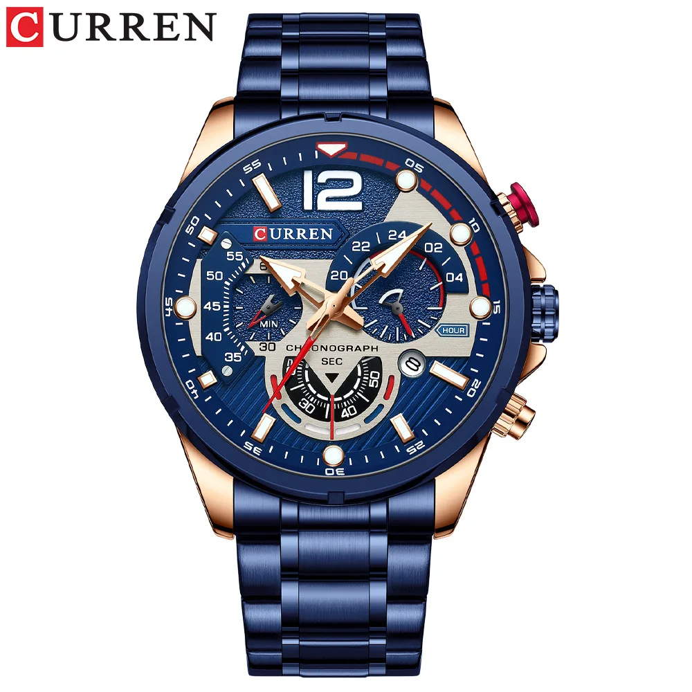 Curren/Carryon 8395 Men's Watch, Calendar Men's Watch, Six-Pin Steel Strap Watch, Quartz Watch, Sports Men's Watch