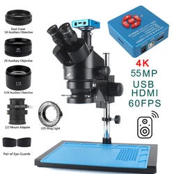 3.5X-90X microscopio trinoculare Stereo Simul-focale 4K 2K 48MP 1080P videocamera digitale USB HDMI per riparazione saldatura telefono PCB