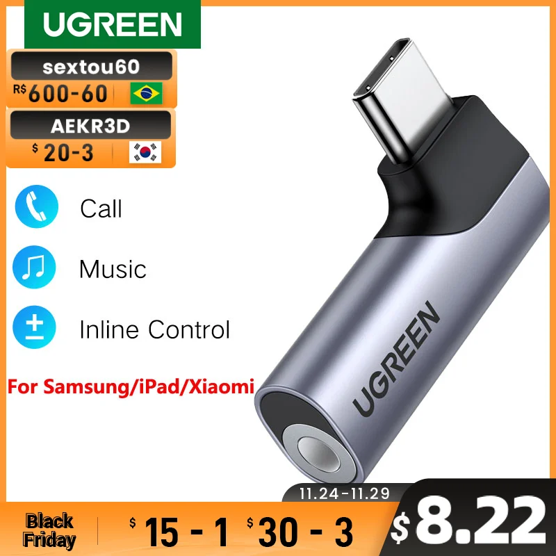 UGREEN Słuchawki audio USB C do 3,5 mm do Samsung Galaxy A52s S22 S21 iPad Pro 2022 Typ C Aux DAC Słuchawki z mikrofonem Adapter USB