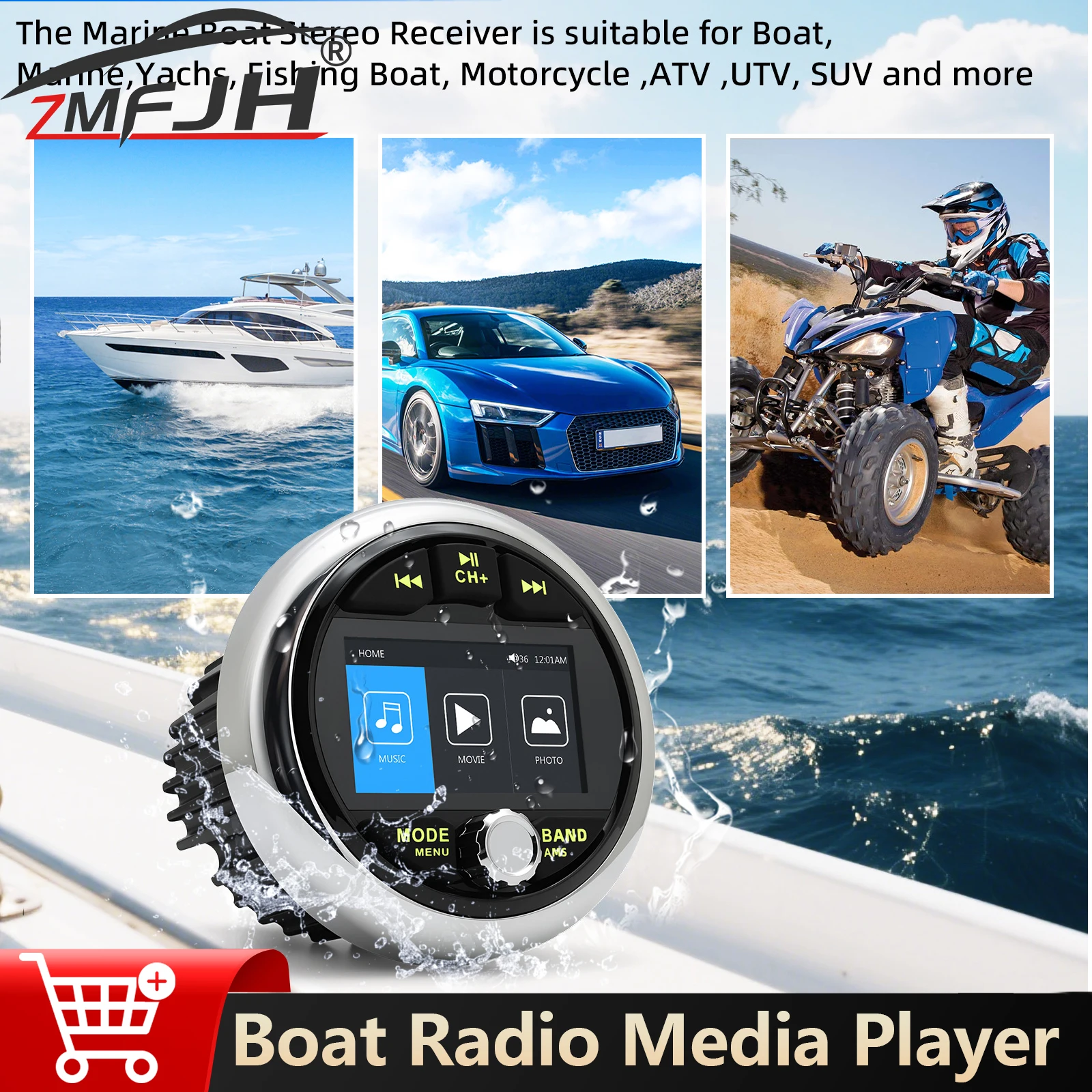 

Boat Radio Media Player MP5 Marine Stereo FM AM Receiver MP5 Video Play Bluetooth-compatible For Boat Yacht ATV UTV Accessories
