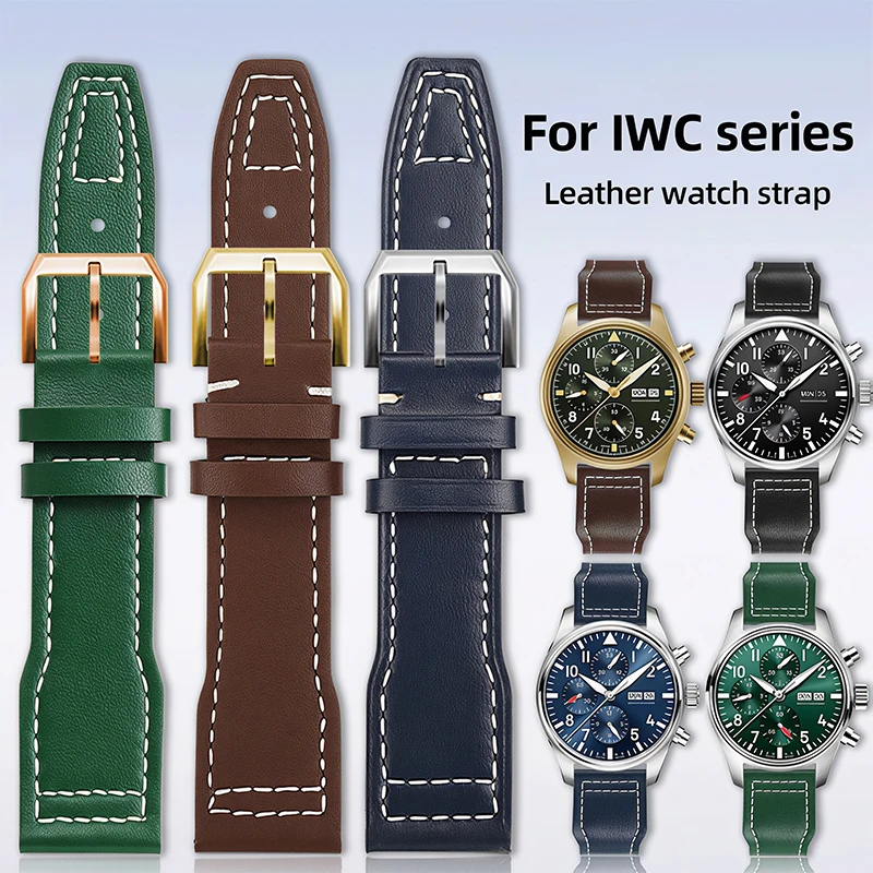 Genuine Leather Watch band for IWC Pilots Portugieser Portofino Mark 18 Cowhide Strap men's Folding Buckle Bracelet 20mm 21mm