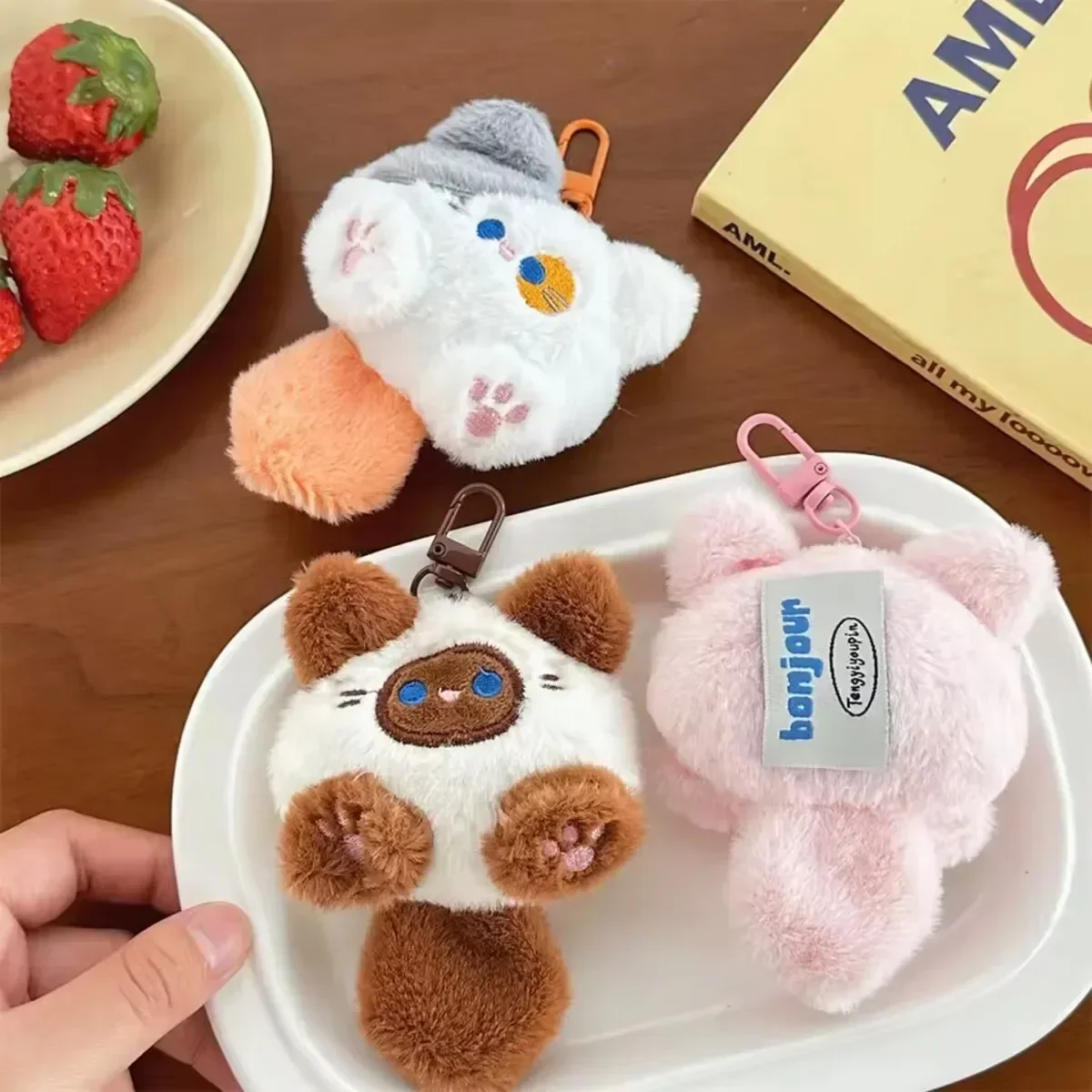 Llavero de gato de peluche: adorable colgante de gatito relleno para mochilas y bolsos, lindo conjunto de regalo para pareja