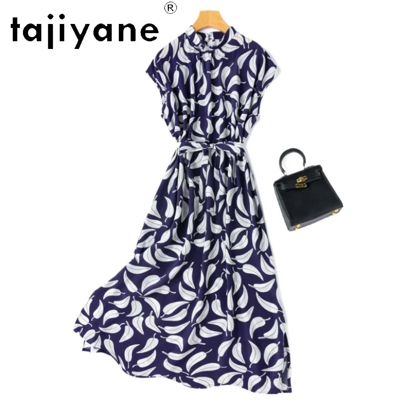 

TAJIYANE 100% Mulberry Silk Dress Woman Summer 2025 Printed Long Dresses Party Frocks with Lace Up Ladies Clothes платье женское