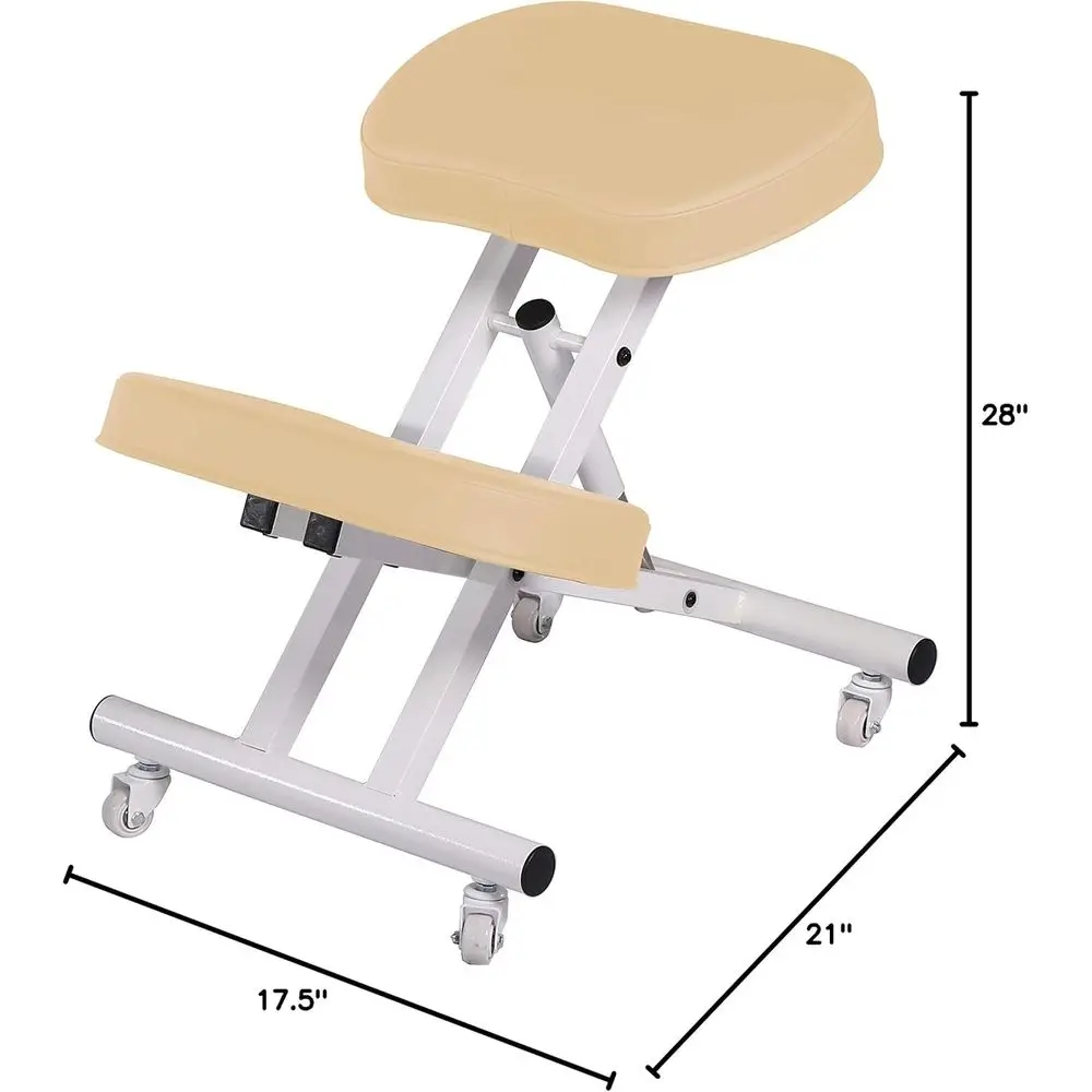 사무실용 등받이가 있는 인체공학적 스틸 접이식 자세교정 의자 - 크림색 무릎꿇이 의자