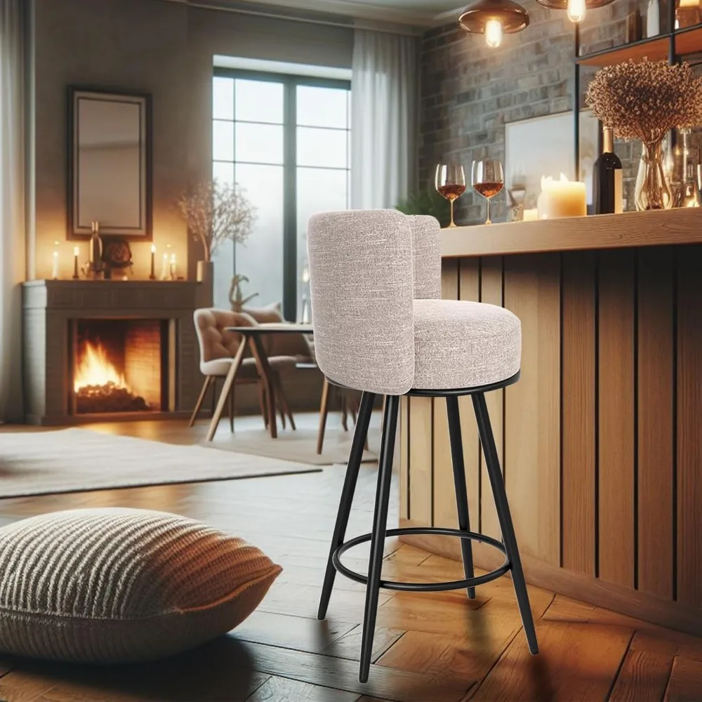 Bar Stools Set of 6, 27" Tufted Modern Counter Height Bar stools, Upholstered Barstools with Back & Footrest Metal Legs, Stools