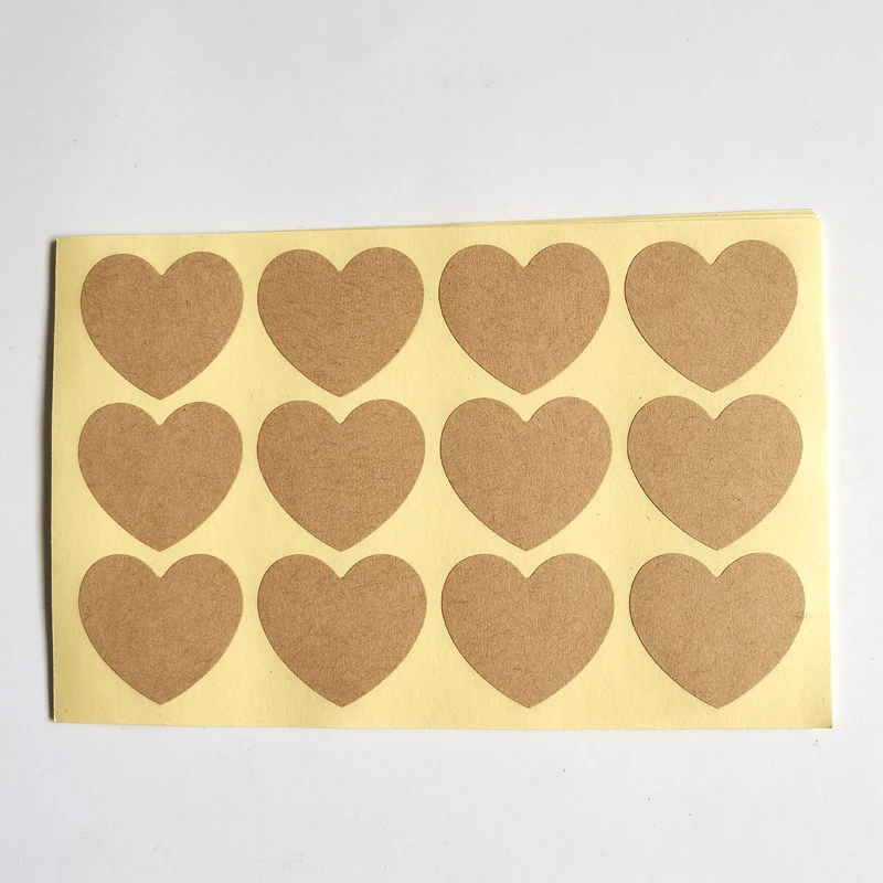 120pcs 35mm Width Heart Shape Brown Kraft Paper Plain Blank Stickers For DIY Use Printing Writting