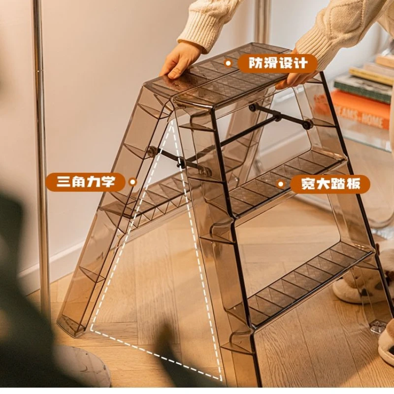 Step Stools & Step Ladders Kitchen Furniture, Transparent Acrylic Portable Folding 3‑Step Zigzag Stool, Multi‑Functional Pedal
