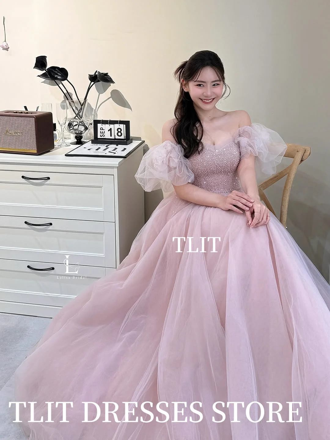 TLIT-vestido de noche de tul brillante, Color caramelo, corte en A,!..., Corea, vestidos de novia, sesión de fotos, cristales, vestido de graduación personalizado