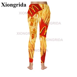 Leggings con estampado de patatas fritas para mujer, pantalones con estampado 3D de aperitivos, mallas deportivas ajustadas elásticas, parte inferior de Fitness, novedad