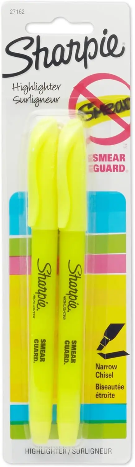 

2 Fluorescent Yellow Highlighters, Smear-Resistant & Quick-Drying for Clear Marking