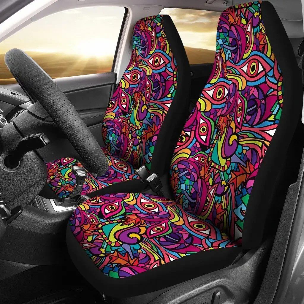 Trippy Print Pattern Seat Cover Car Seat Covers Set 2 Pc, Car Accessories Car Mats