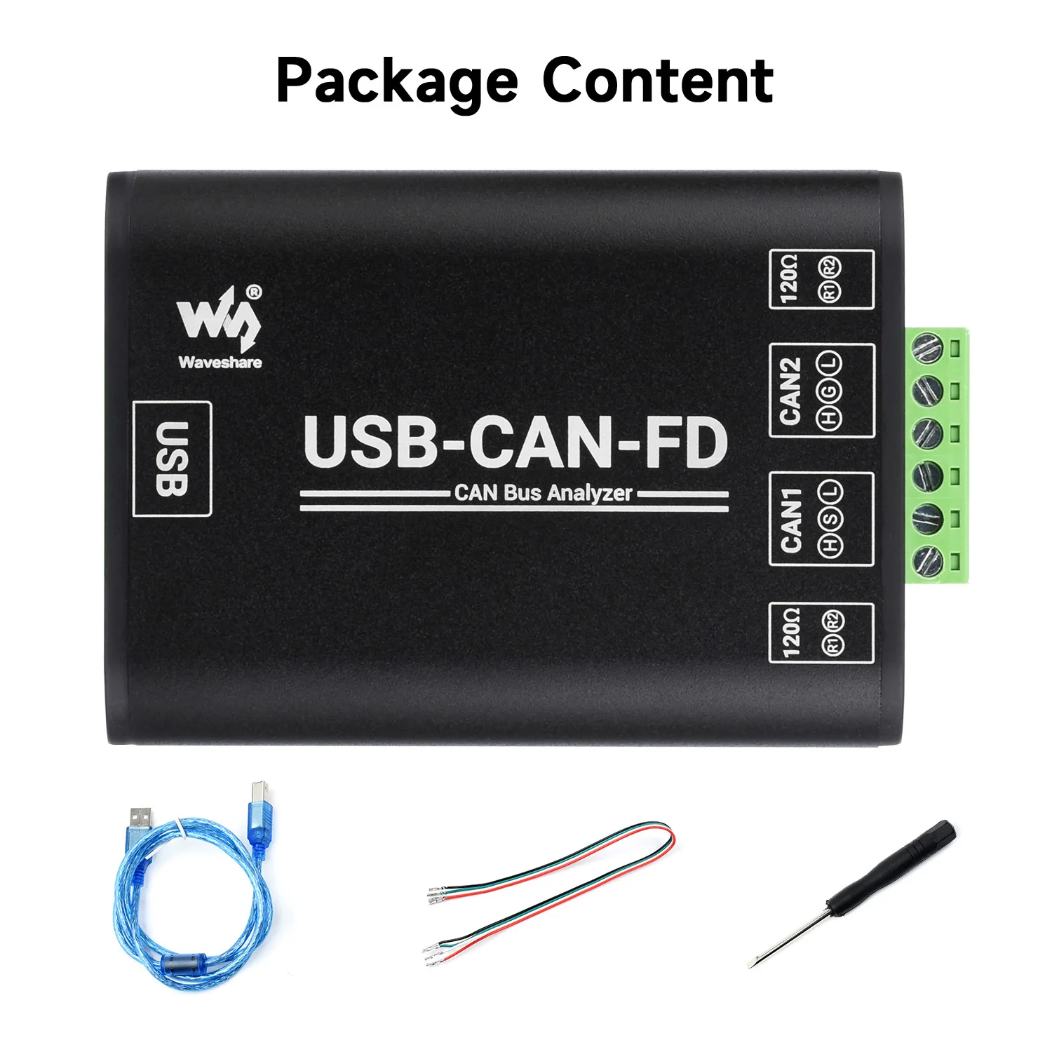 Waveshare Industrial Grade CAN/CAN FD Bus Data Analyzer, USB To CAN FD Adapter, CAN/CAN FD Bus Communication Interface Card