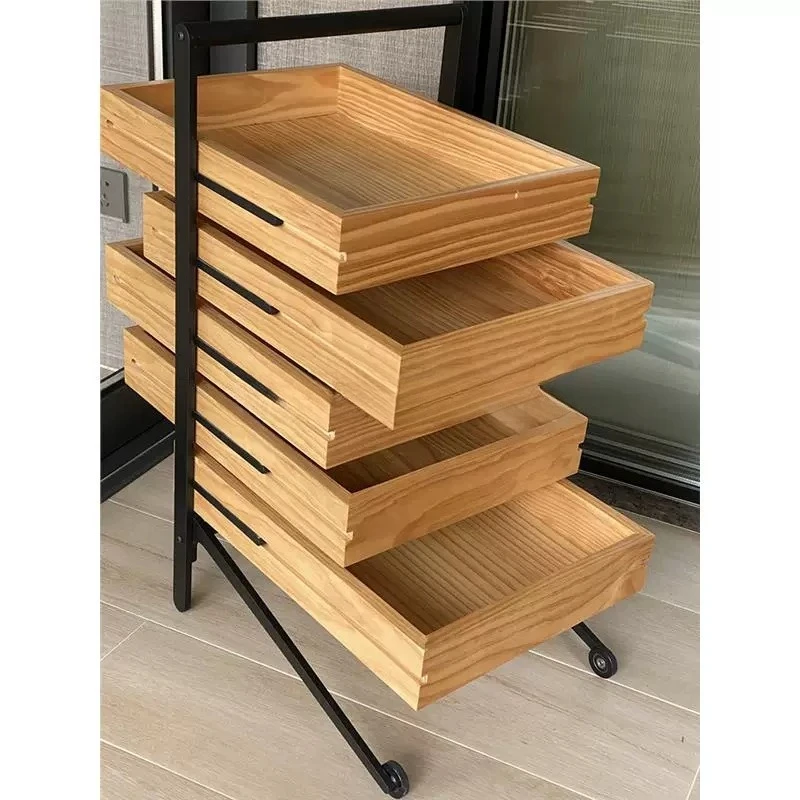 

Movable Rotating Bedside Cabinet Wabi Sabi Wind Solid Wood Storage Cabinet Trolley