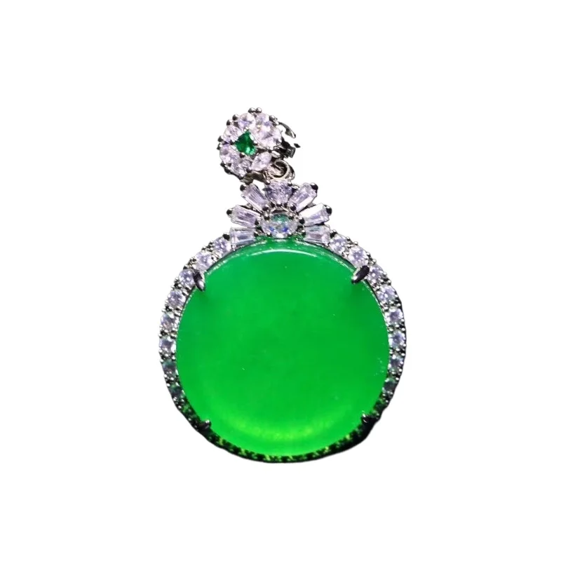 

Кулон из ледяных семян нефрита, полностью зеленый круглый кулон с карточкой независимо от того, серебряная вставка, фирменная нефритовая подвеска Ping An, новые китайские ювелирные изделия