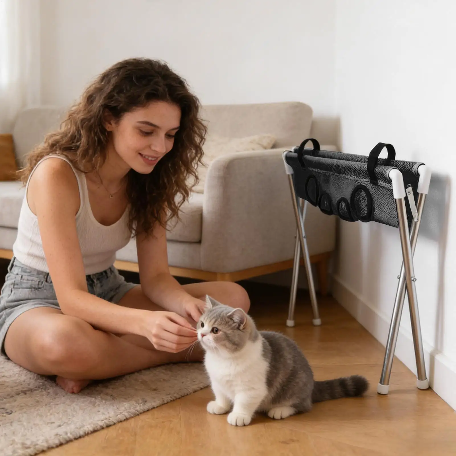 Pet Grooming Hammock Stand Foldable Dog Cat Nail Trimming Helper Mesh Bathing Drying Table for Small Medium Large Pets