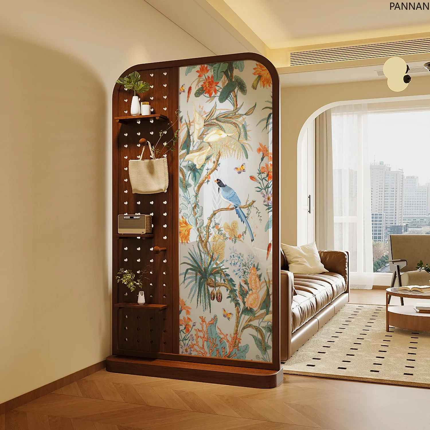 Walnut French modern multi-functional solid wood hole board screen partition home living room dining room porch cover