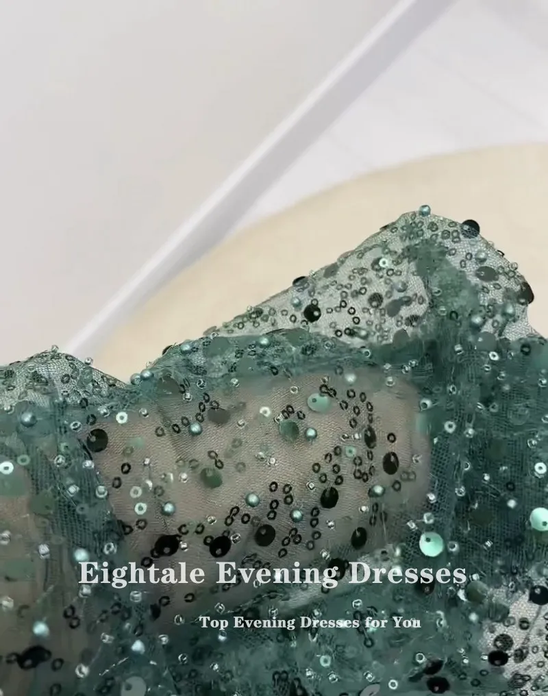 Abiti da ballo verde smeraldo ottoman con scollo a v Glitter maniche lunghe a-line abito da sera corto Vestidos Para laurea