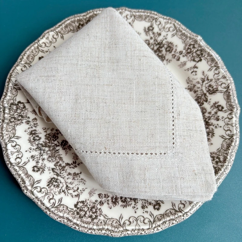 12 Pieces Flax Linen Napkins Hemstitched Linen Napkins Dinner Cloth Linen Napkins Cloth Washable Flax Cloth Napkin