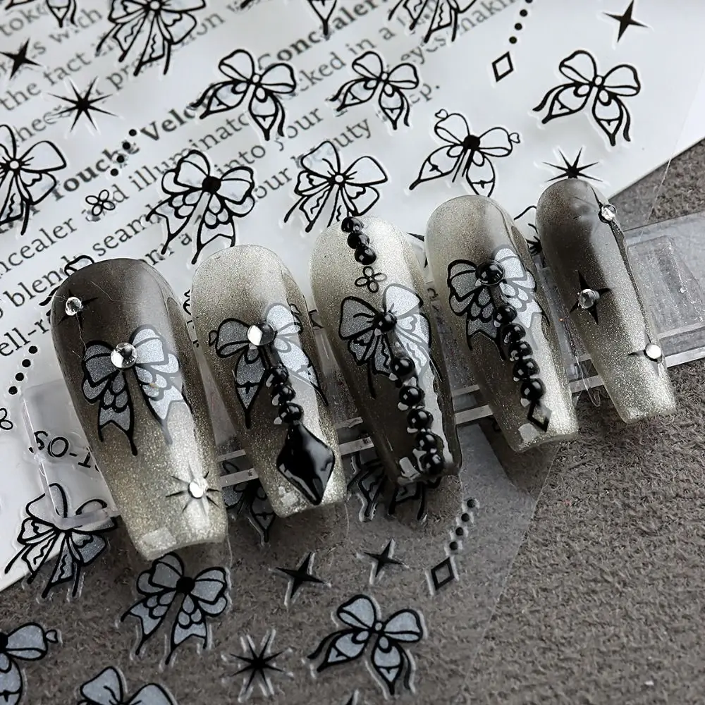 3D Charm Nail Art Stickers Simple Floral Petal Black White Flower Wedding Design Adhesive Slider Decals Nail Decoration