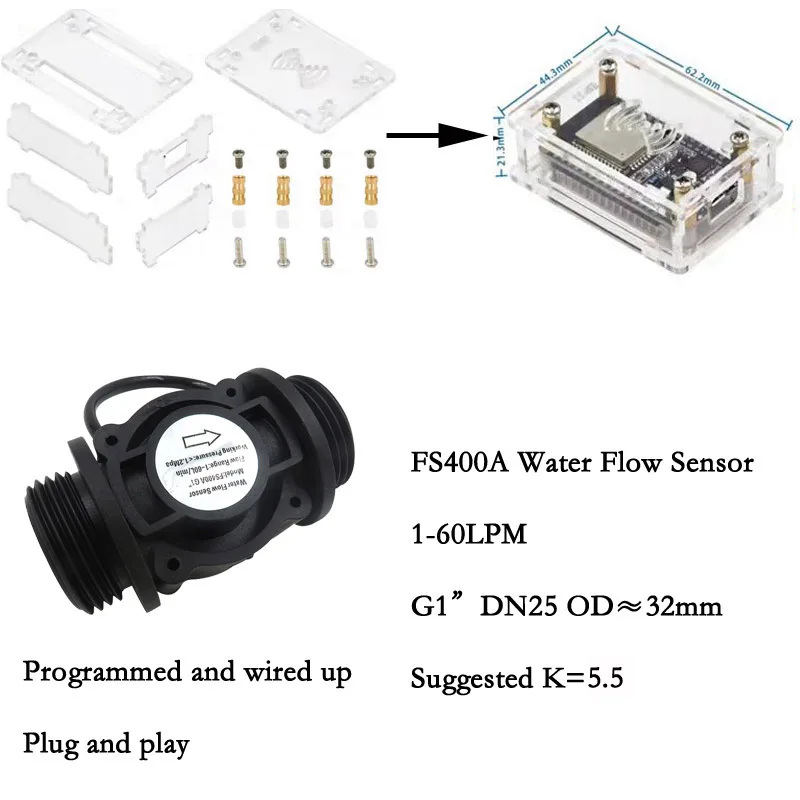 Imagem -03 - Kit de Medição de Fluxo com Sensor de Fluxo de Água Turbina Vários Tamanhos Stock Home Assistant Esp32 Esphome