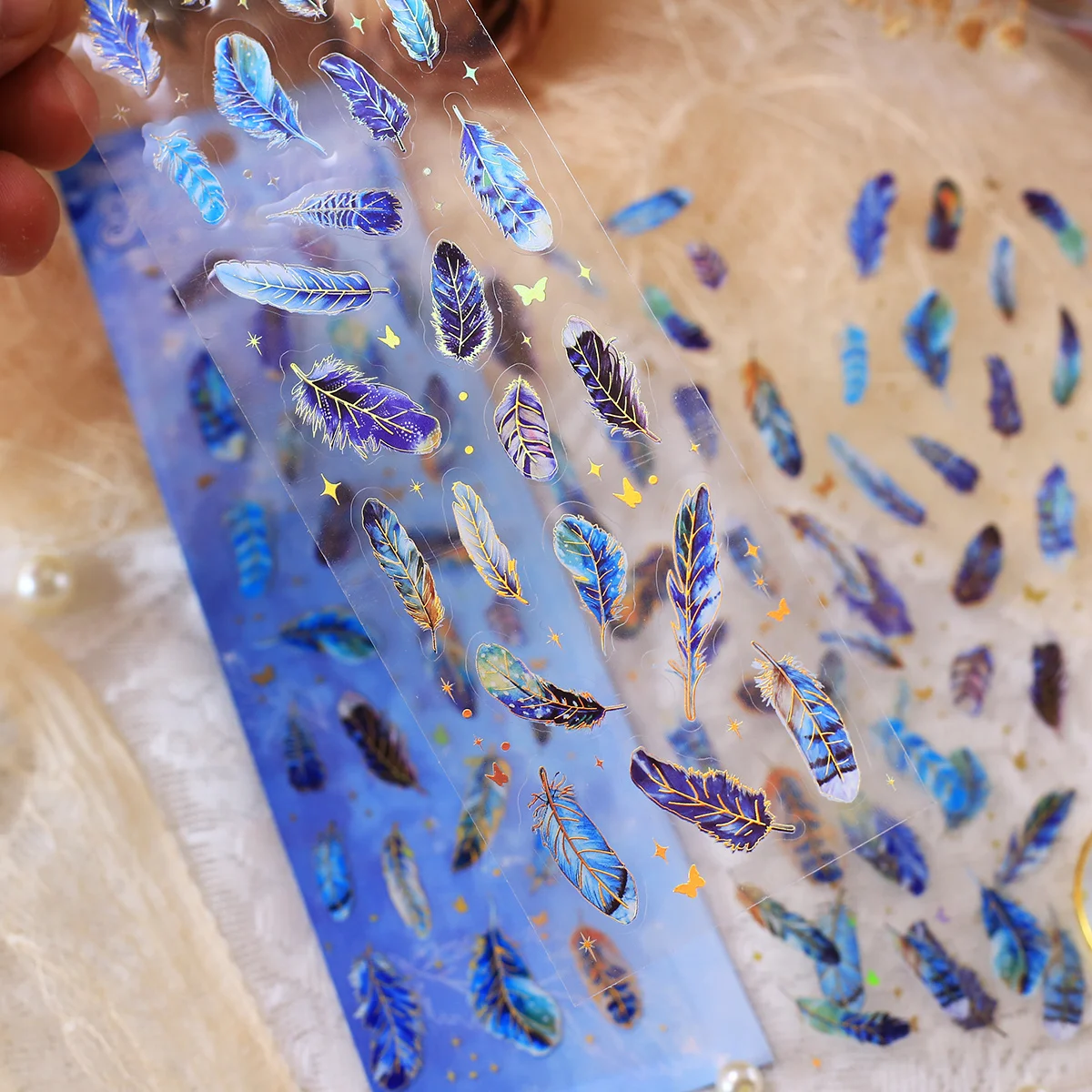 3sheets Feather Stickers Perfect for Water Bottles Scrapbooks Self-Adhesive PET Stickers Scrapbook Embellishments Stickers