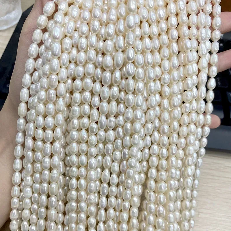 Wholesale Middle Quality 5-6mm Natural Freshwater Pearl Rice Shaped Loose Pearl Beads DIY Necklace Bracelet 5 Strands/lot