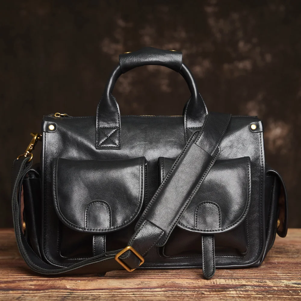Nupugoo Vintage Echt leder Herren Aktentasche Umhängetasche verrückte Pferd Leder Handtasche mit 16-Zoll-Laptop – Detail 28