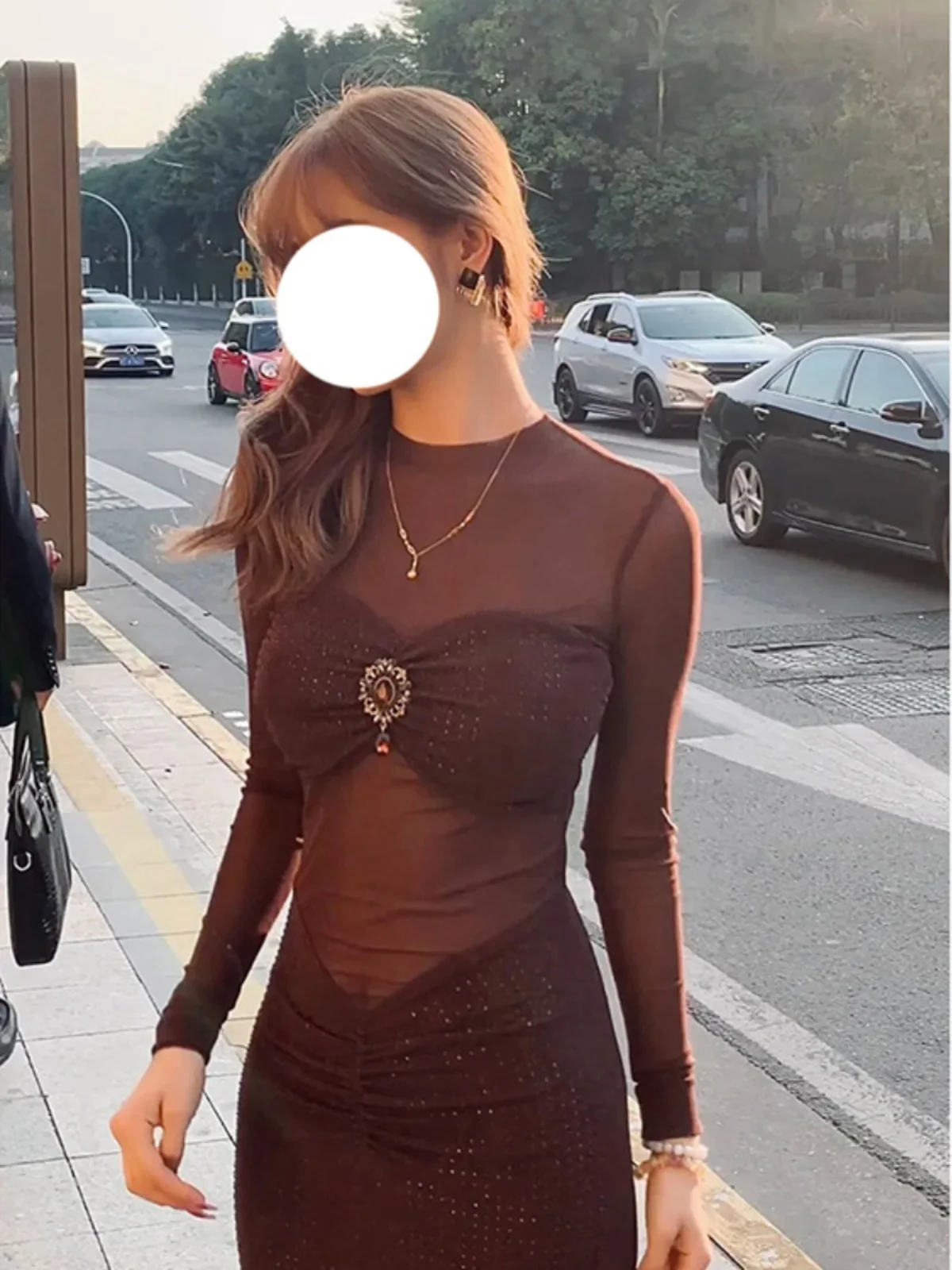 Retro Chic Burned Diamond Microscopic Mesh Niche Fishtail Skirt For Women Sexy Folds Slim Dress Party Prom Vestidos Summer Robe