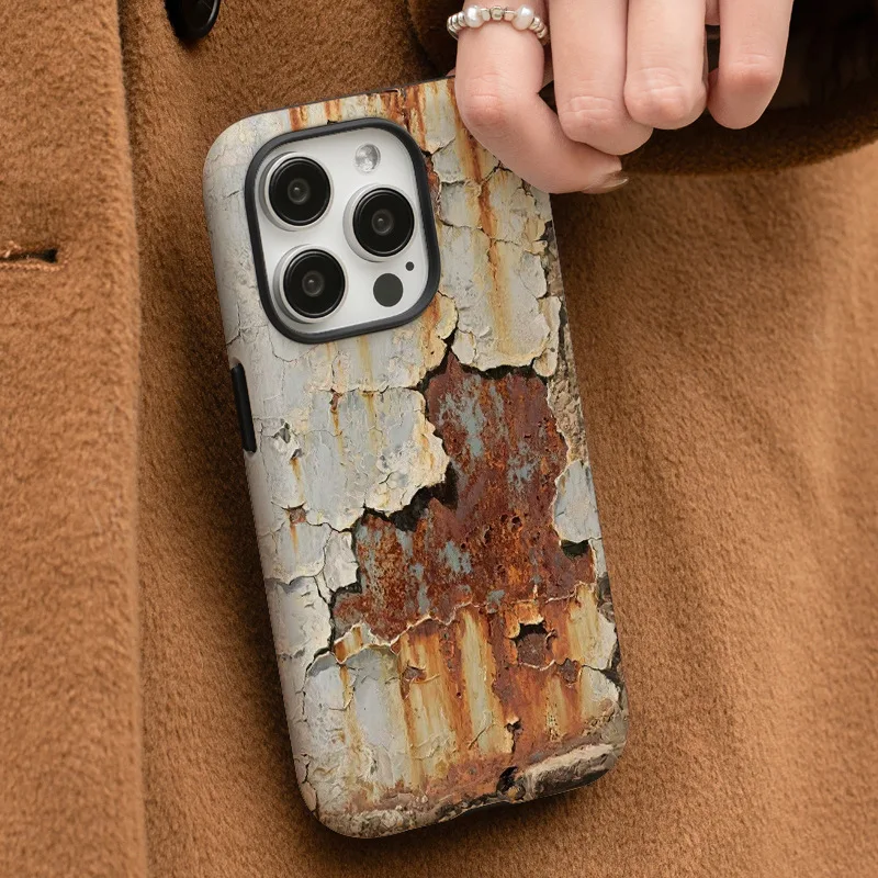 Rust-spotted double-layer phone case suitable for iPhone 16 15 14 13 12 11 Pro/ Max/Plus shock-proof and fall-proof