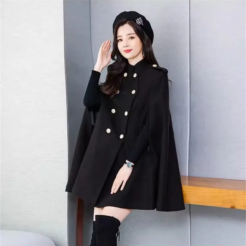 High End Fashion Vape Woolen Coat Women\'s Mid Length Autumn Winter  Double Breasted Korean Version Loose Shawl Outerwear Female